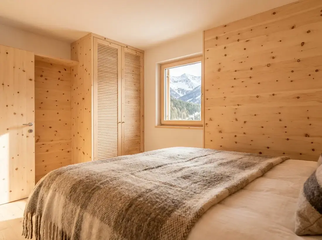 Zirbenverkleidung und Einbaumöbel in einer Ferienwohnung in Tirol