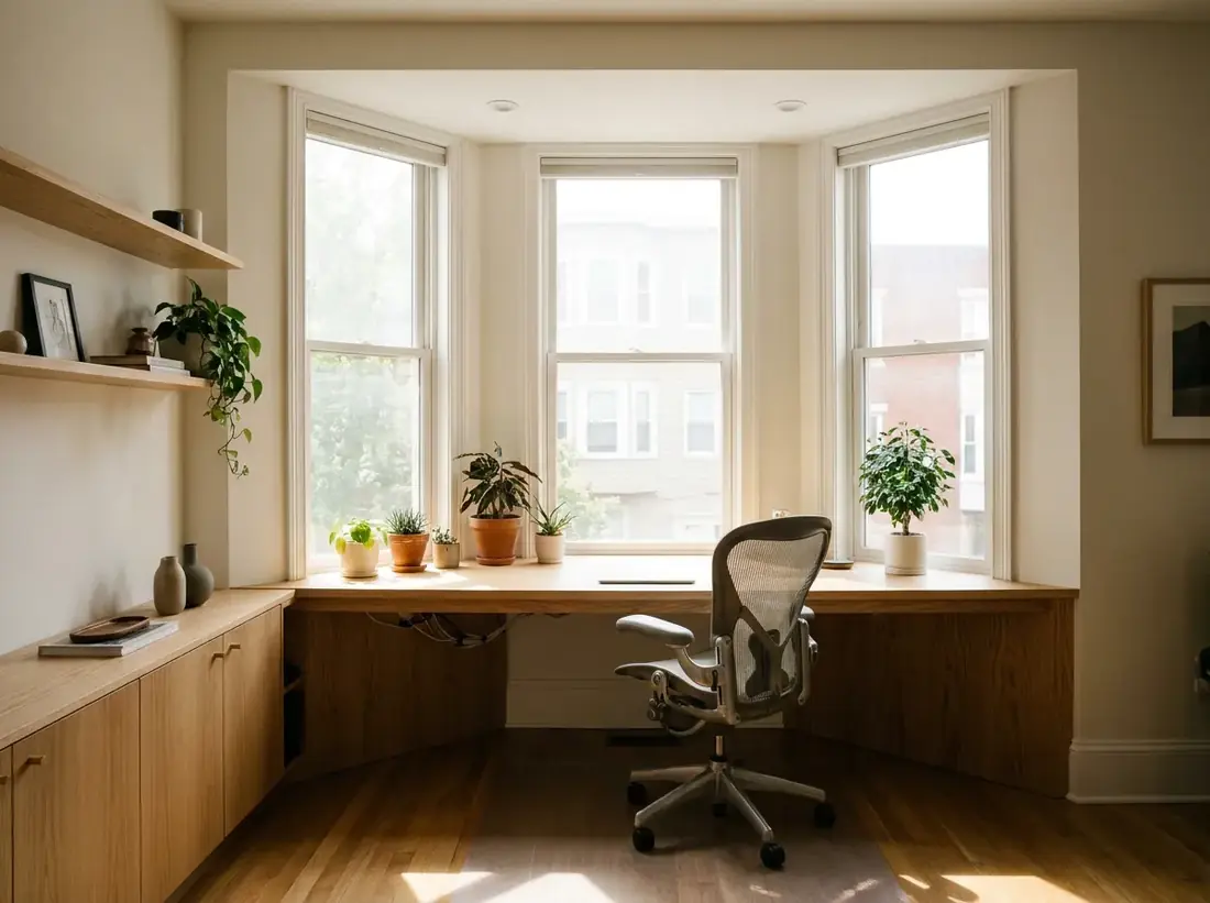 Arbeitsplatz aus Holz in einem Erker